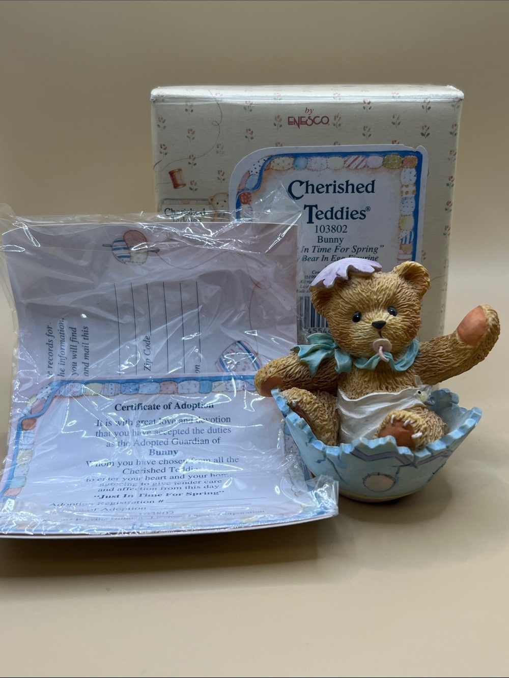 1994 Cherished Teddies "Bunny" Figurine - Just in Time for Spring (Box & COA)